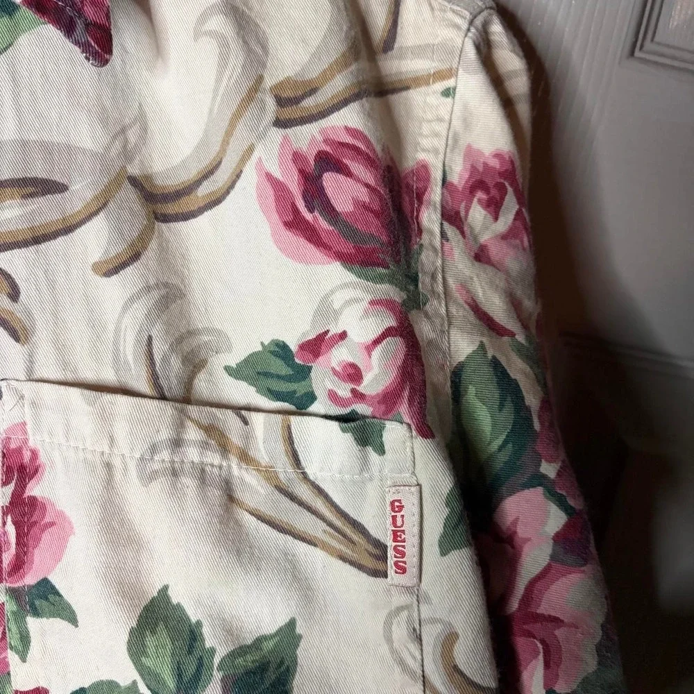 Vintage Guess Jeans Floral Rose Button Up Shirt Women Large Made in USA Y2K 90s